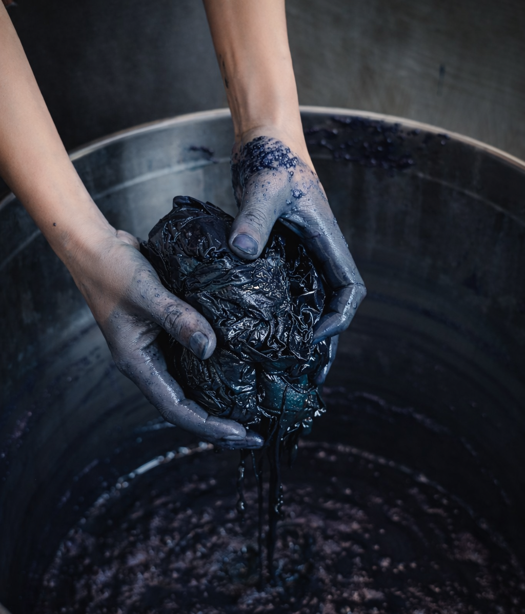 Hand dyeing with indigo paste