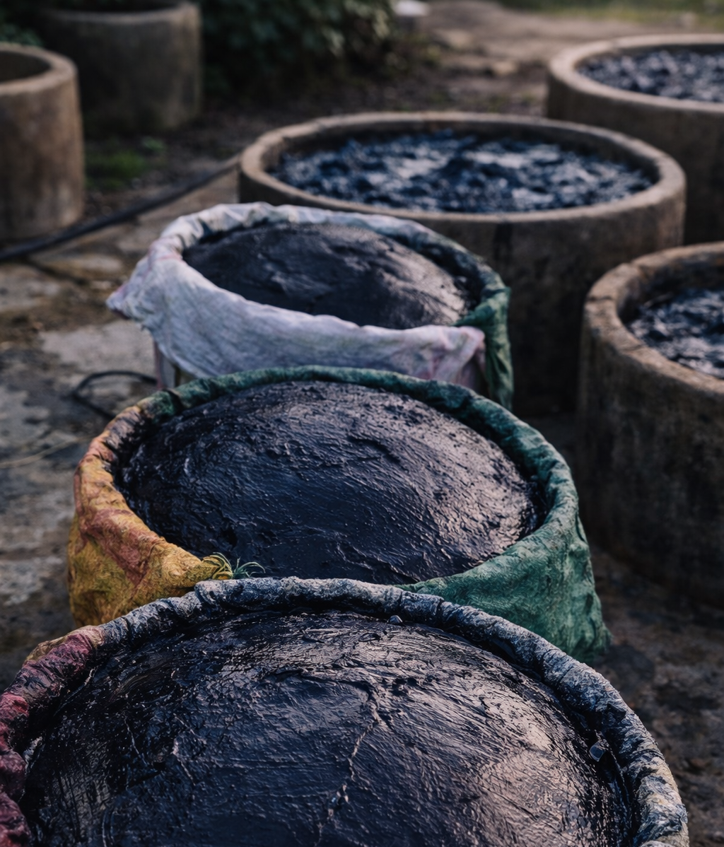 Indigo paste in earthenware jars