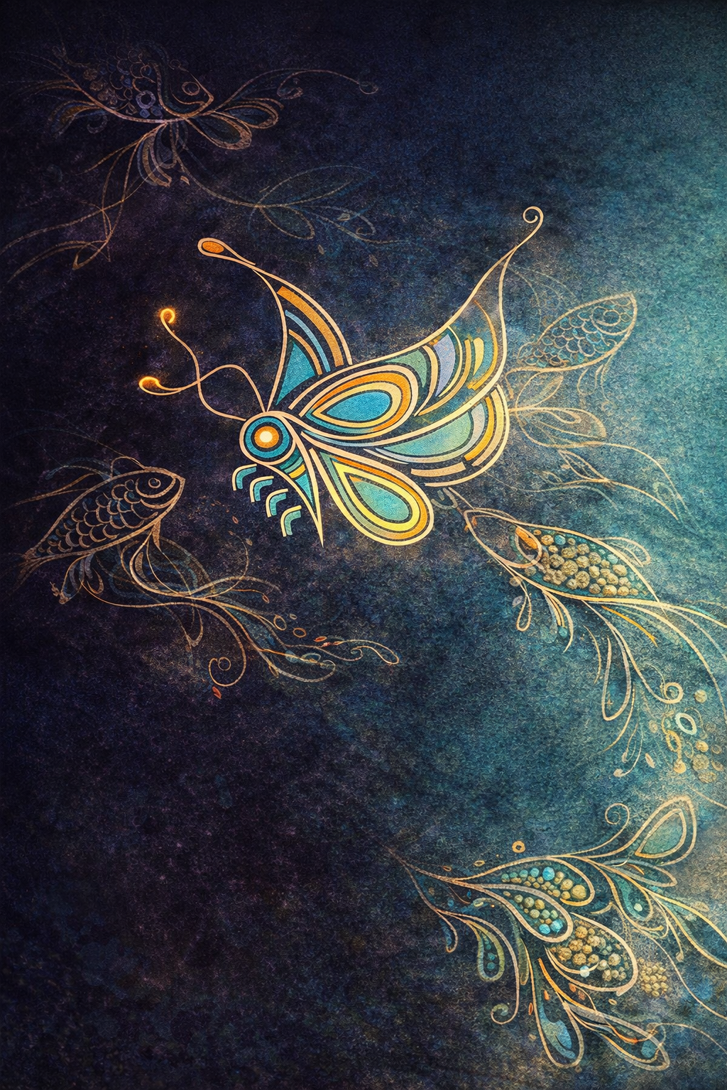Shui embroidery — butterfly, fish and vine motifs